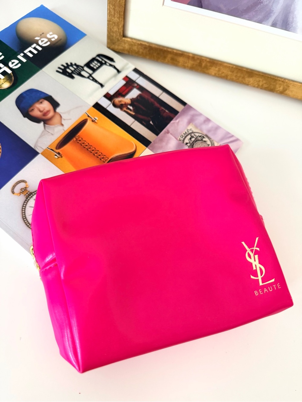 YSL Fuchsia Cosmetic Bag Heart Zipper - Picture 9 of 9